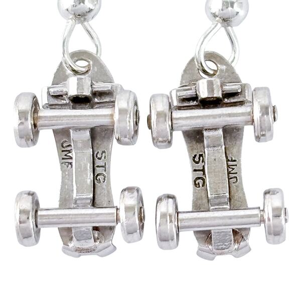 Estate JMF Sterling Silver 925 Roller Skate Dangle Earrings - Picture 8 of 10
